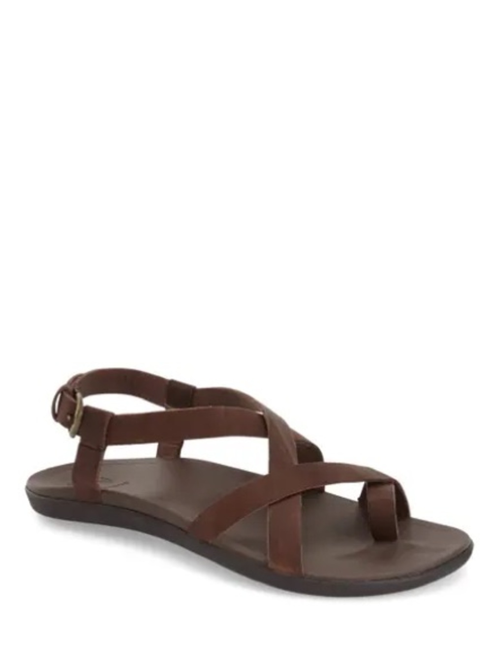 Olukai Upena Leather Toe Loop Ankle Strap Sandals Brown Size 10